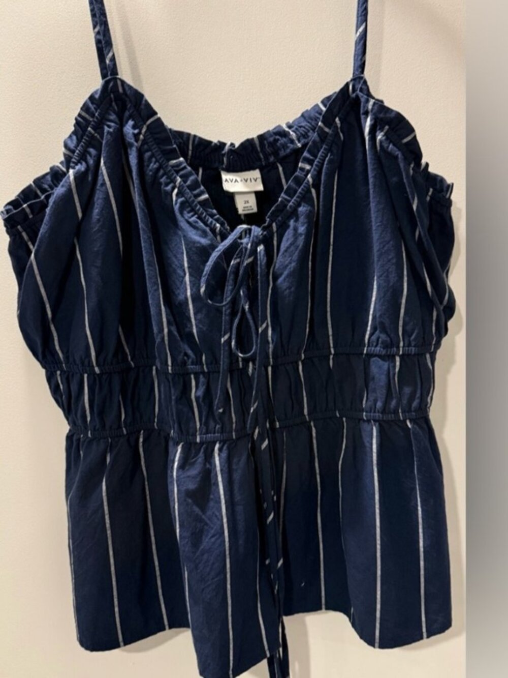 Navy Blue Striped Drawstring Peplum Cami